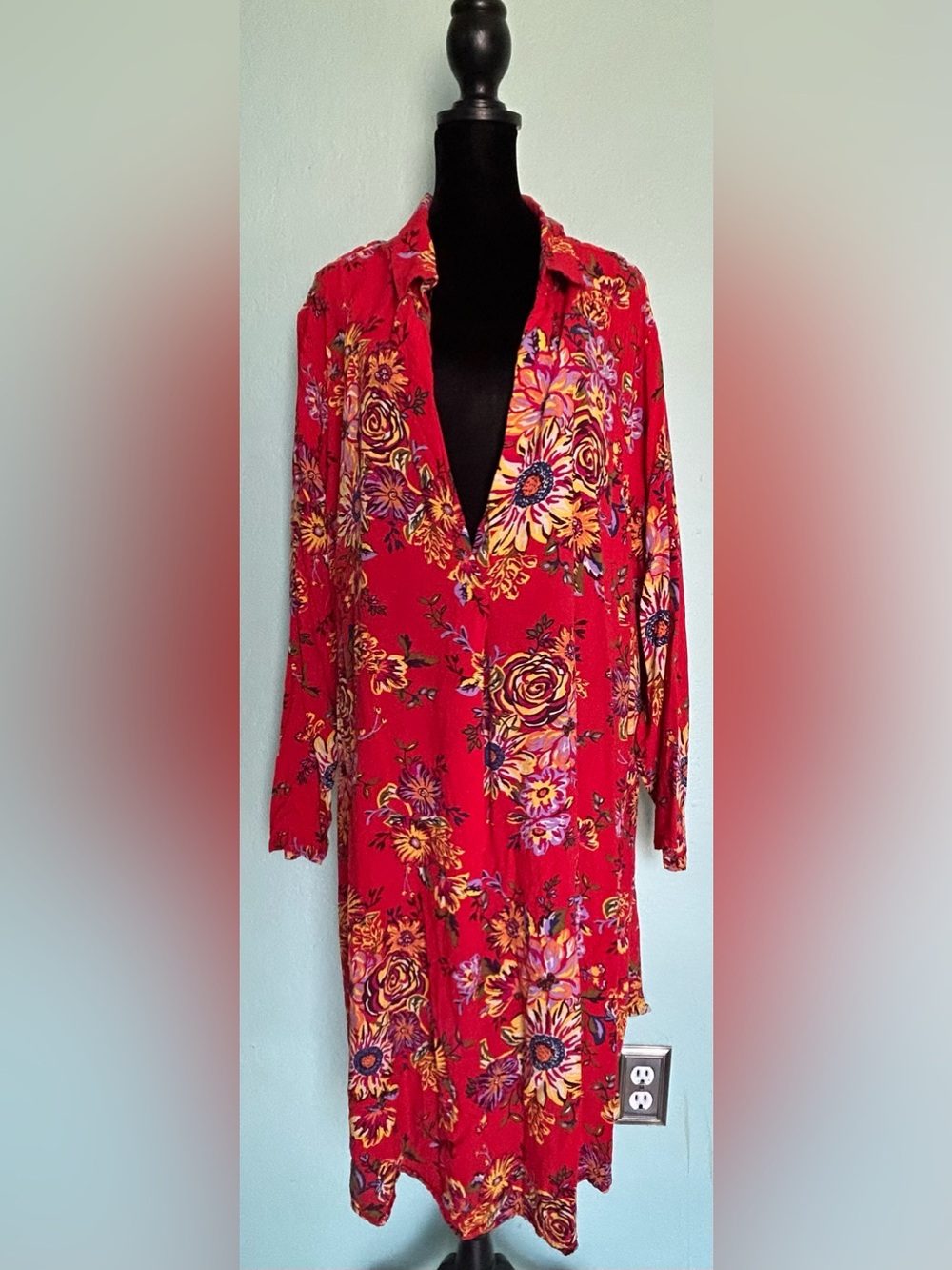 eshakti Red Floral V-Neck Dress